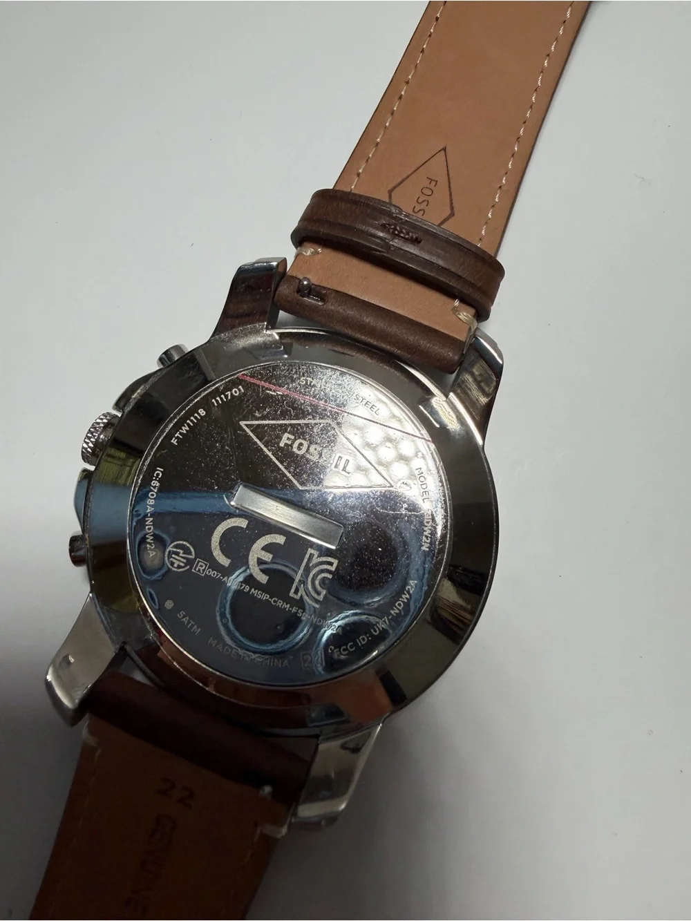Fossil Q grant hybrid smartwatch (model ftw1118) silvertone case genuine leather